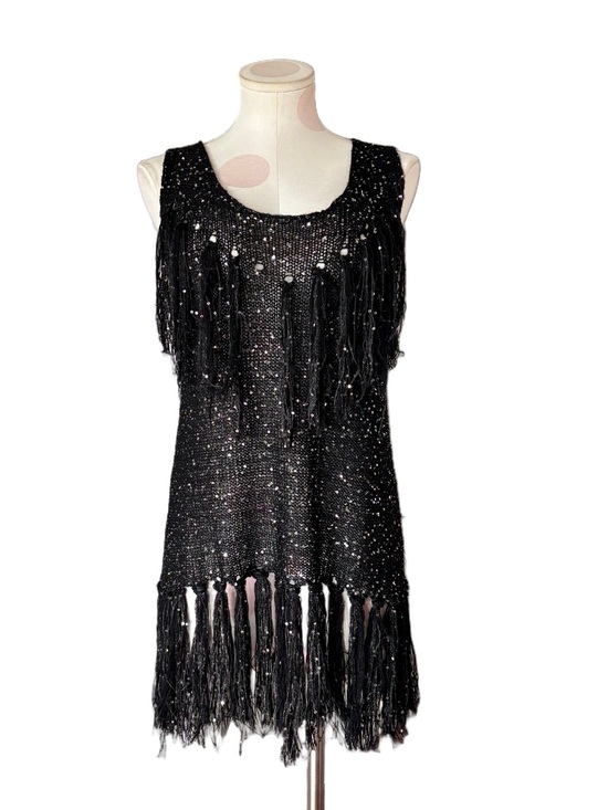Pretty Angel Tops - NWT Black Sequin Fringe Tunic Sweater dress Small